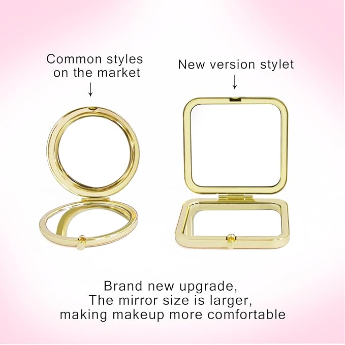 Magnifying Compact Peacock Cosmetic Mirror 2.8 Inch Square Handheld Travel Pocket Makeup Mirror Gold