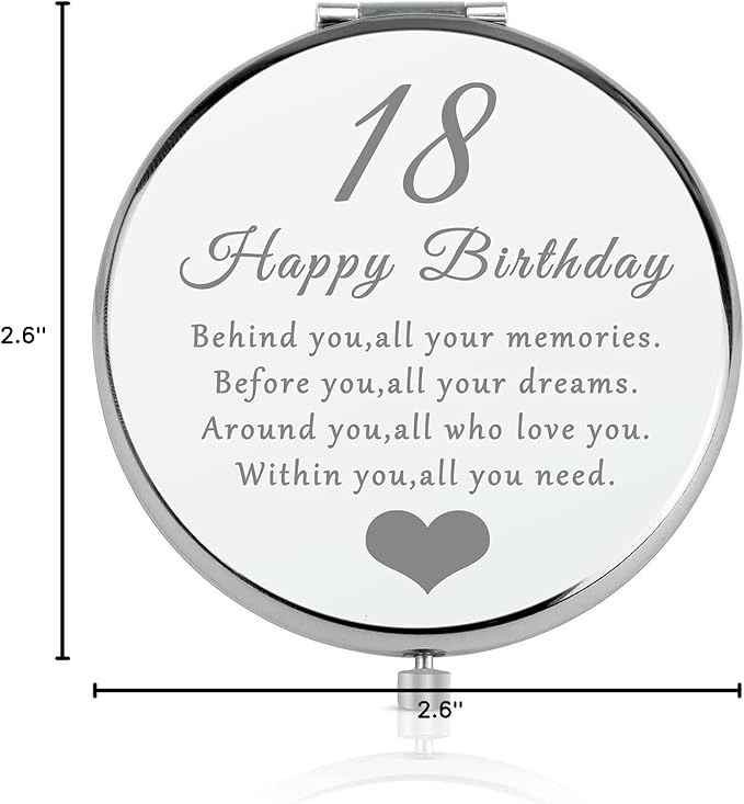 18th Birthday Gift for 18 Years Old Girls, Happy 18th Birthday Gift for Sister Niece Daughter Bestie, Folding Makeup Mirror for Her, Present Idea for Girls Turning 18 Years Old, 18th Bday Gift for Her