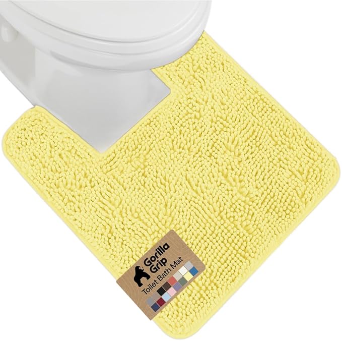 GORILLA GRIP Bath Rug Mat, Thick Soft Absorbent Chenille, Rubber Backing Quick Dry Microfiber Mats, Machine Washable Rugs for Shower Floor, Bathroom Runner Bathmat Accessories Décor, Contour, Yellow
