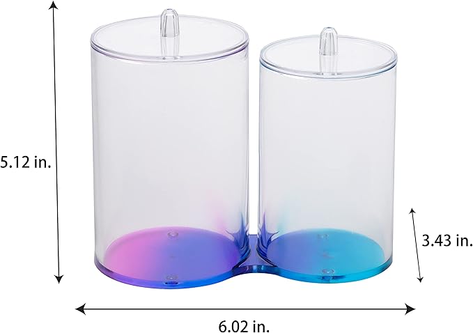 Simplify 2 Compartment Q-Tip Ombre, Durable Cotton Ball Holder, Multicolor Bath Accessories Organizers Collection