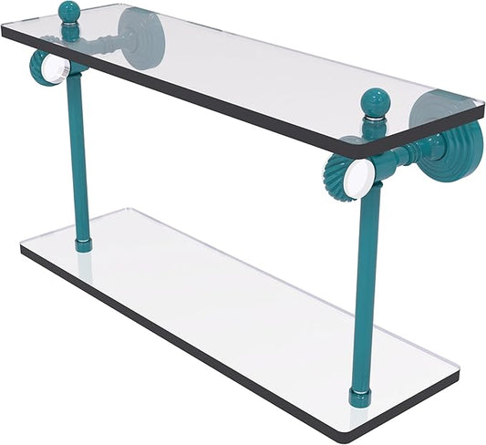 Allied Brass PG-2T-16-GLT Pacific Grove Collection 16 Inch Two Tiered Glass Shelf with Twisted Accents, Glokzin Teal