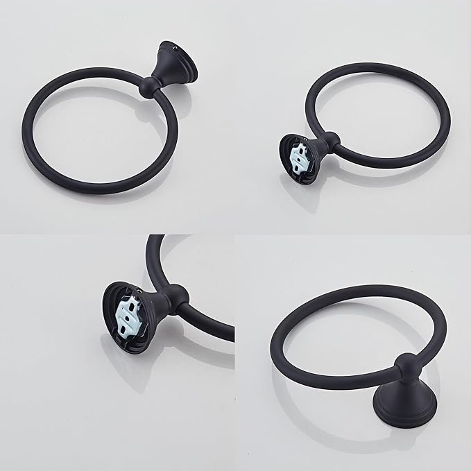 Towel Ring for Bathroom, Matte Black Hand Towel Holder 1 Pack, Bathroom Accessories and Towel Racks for Bathroom Wall Mount