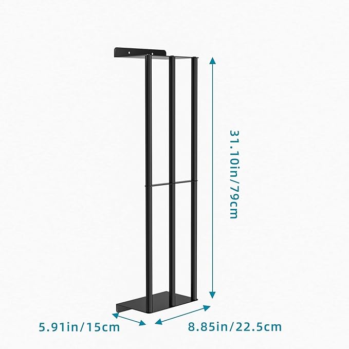 Susswiff Towel Racks for Bathroom 31 Inch - Wall Mounted, Solid 2 Metal Shelves and 3 Vertical Bars, Can Holds 6 Large Rolled Bath Towels - for Modern Decor Bathroom Towel Storage (Matte Black)
