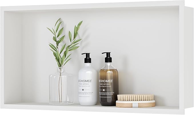 Neodrain Shower Niche, Insert Bathroom Storage Shower Shelf, Stainless Steel Recessed Wall Niche No Tiled Recessed Cabinet Waterproof for Shower Storage(White,24"x12")