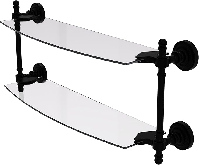 Allied Brass RD-34/18-BKM Retro Dot Collection 18 Inch Two Tiered Glass Shelf, Matte Black