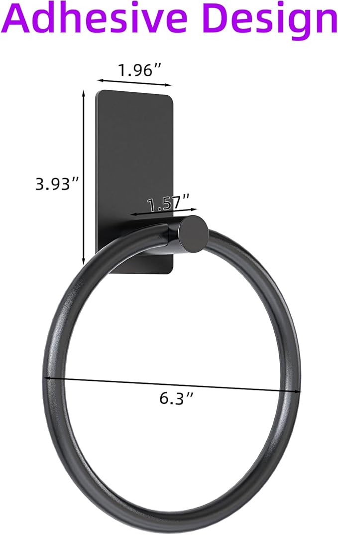 2 Pack Towel Ring, Hand Towel Holder for Bathroom, Self Adhesive Round Hand Towel Rings, Stainless Steel Towel Hanger Heavy Duty Towel Racks Stick On Wall for Kitchen, Matte Black