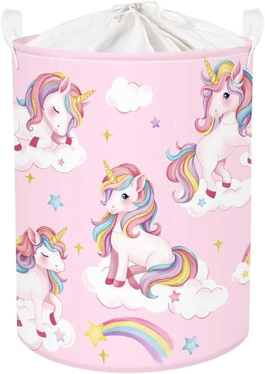 Unicorn Laundry Hamper Large Storage Basket Rainbow Clouds Collapsible Parents Organizer Kids Toy Clothes Bins for Bedroom, Bathroom, Stars, 63L
