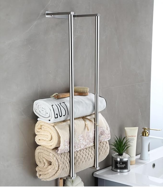 Bathroom Towel Rack for Rolled Towels, Wall Mounted Towel Storage Rack for Bathroom Organization, Stainless Steel Towel Storage Holder Can Holds Up to 6 Large Bath Towels (Silver)