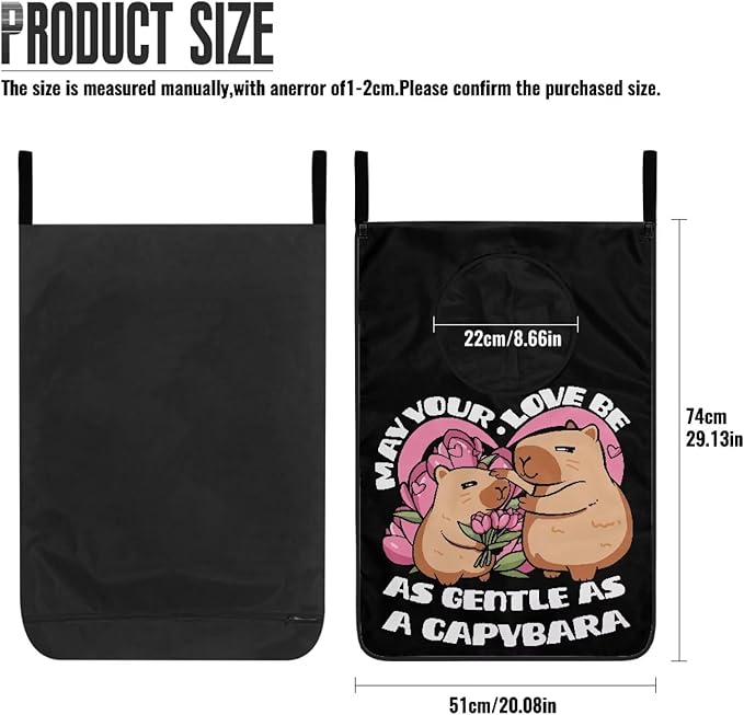 ZOUTAIRONG Capybara Print Hanging Hamper Laundry Bag Cute Laundry Baskets Over Door Laundry Hamper Space Saving Storage Organizers Clothes Hampers