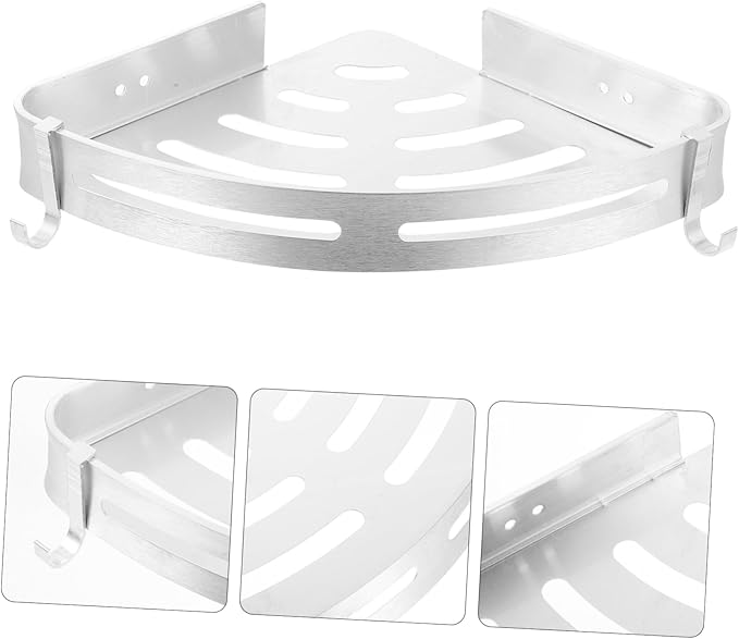 Unomor Punch-Free Wall-Mounted Storage Rack Triangle Space Aluminum Shelf for Bathroom Silver Easy Installation for Home Organization