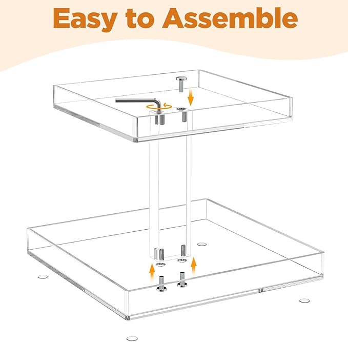 2-Tier Acrylic Bathroom Cosmetic Storage Organizer for Dresser and Countertop Standing Perfume Tray for Bedroom Decor