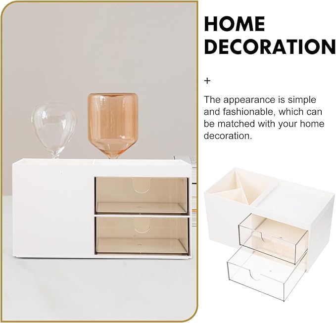 Lurrose Desktop Makeup Organizer Drawer with Multi-grid Plastic Storage Case, Ivory White Vanity Holder for Home and Office Cosmetic and Skincare Accessories