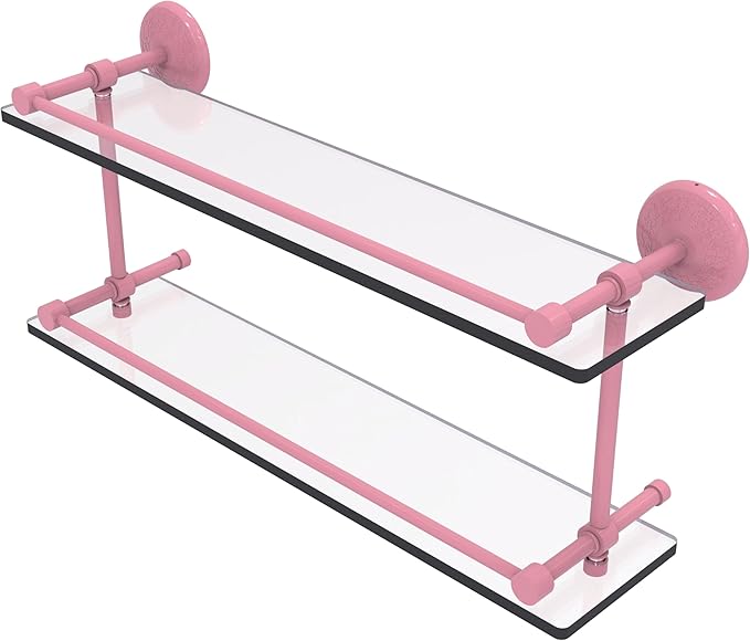 Allied Brass MC-2/22-GAL-PNK Monte Carlo 22 Inch Double Glass Shelf with Gallery Rail, Pink