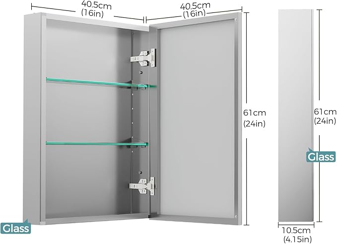 16 x 24 Inch Bathroom Medicine Cabinet with Mirror, Medicine Cabinet Mirror, Bathroom Mirror with Storage with 2 Adjustable Shelves, Assembly Required, Support Recessed or Surface Mount