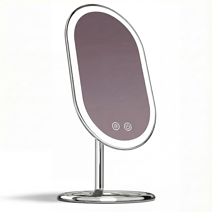 Fancii Vera LED Lighted Vanity Makeup Mirror, Rechargeable - Cordless Illuminated Cosmetic Mirror with 3 Dimmable Light Settings, Dual Magnification (Chrome)
