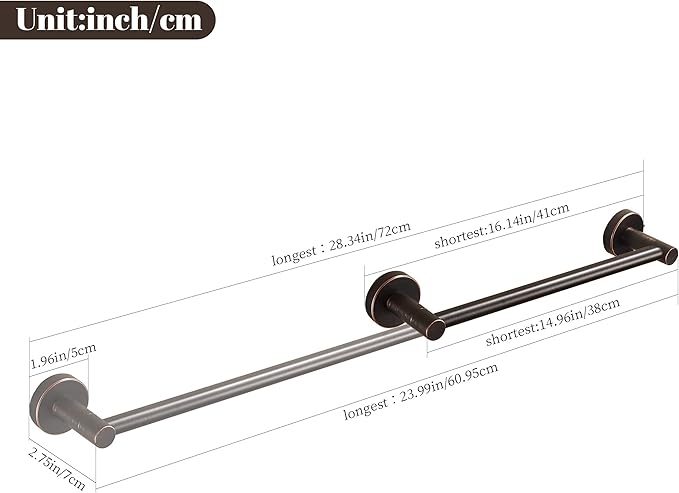 BigBig Home Bronze Towel Bar, Adjustable 15 to 24 Inch Towel Holder for Bathroom, Bath Towel Rack Farmhouse Wall Mounted Rustic Oil Rubbed ORB