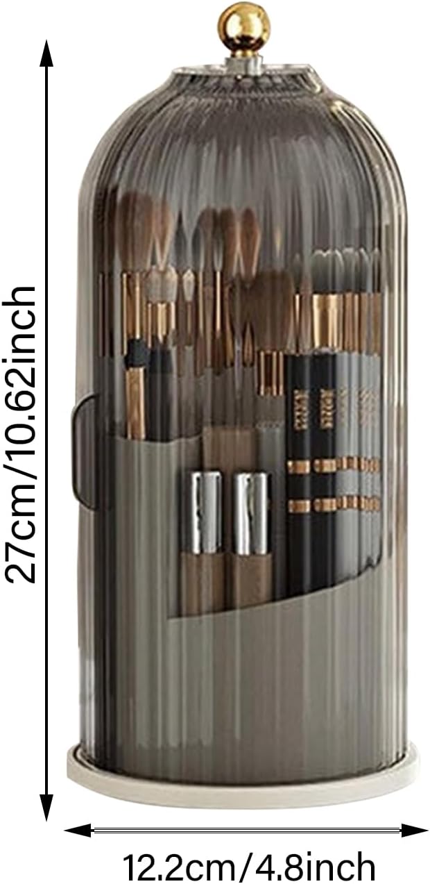 Multi-function Rotating Bird Cage Toiletries Storage Rack ?€? Makeup Organizer, Brush Holder | Transparent Dust-proof Box, 360 Rotating Design for Dressing Tables, Desktops, Bathroom Countertops