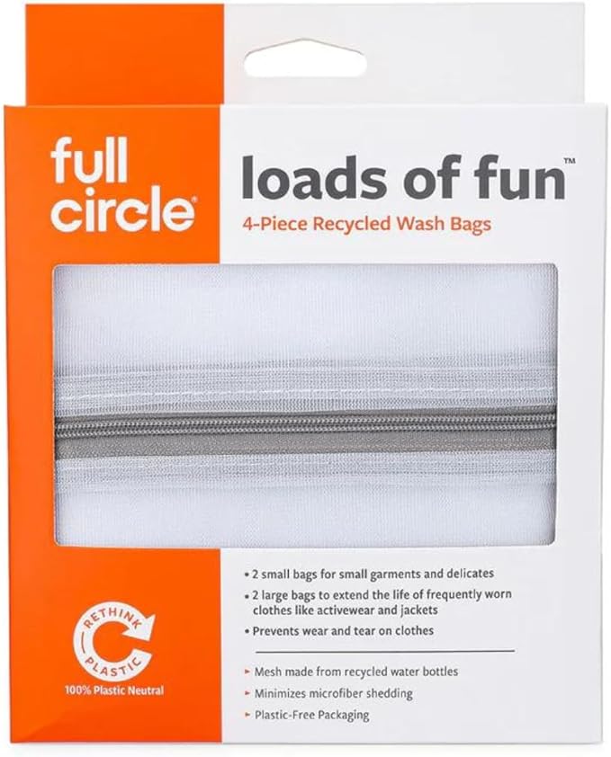 Full Circle Mesh Laundry Bags Set of 4 ?€? Recycled Material Garment Wash Bags with Durable Zippers, Protects Delicates, Lingerie, and Small Items in Washing Machines, White