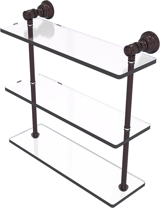 Allied Brass CL-5-16-ABZ Carolina Collection 16 Inch Triple Glass Shelf, Antique Bronze