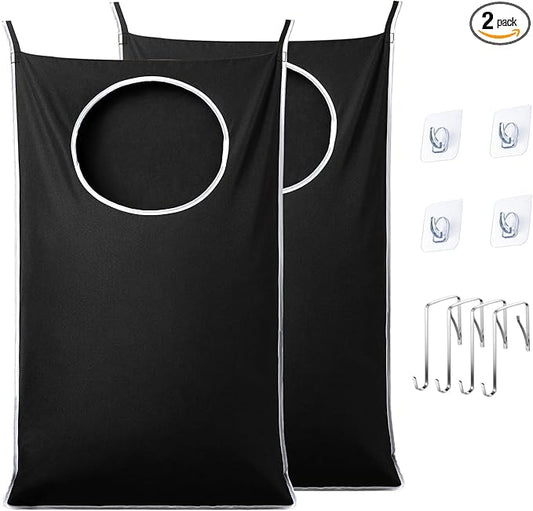 2 Pack XL Hanging Laundry Hamper, Extra Large Tear-Resistant Door Organizer with 2 Hook Types, Space-Saving Laundry Bag (36.5" x 22", Black)