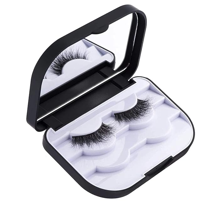 False Eyelash Storage Case with Mirror Lash Organizer Holder Box Empty Makeup Cosmetic Travel Case and 3 Pari Strip Lash Container (Black)