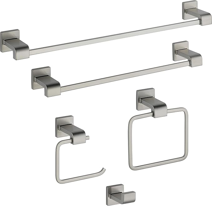 Delta Ara (1-Pack) Hand Towel Holder Brilliance Stainless Steel Towel Racks for Bathroom Wall Square Towel Ring Holder for Bath Towel Hanger for Kitchen, Bathroom Accessories 77546-SS