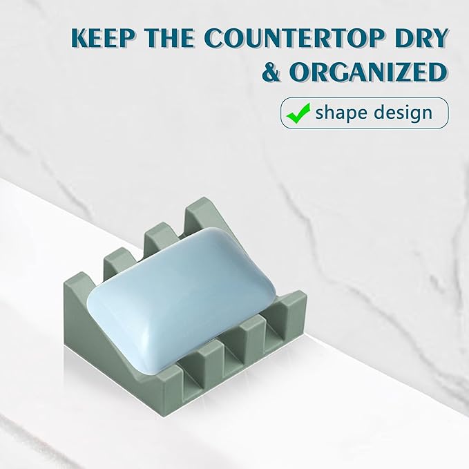 Self Draining Soap Dish Holder,Silicone Soap Dish,for Bathroom,Kitchen, Sponges，Can Extend Soap Life，Keep Soap Bars Dry and Easy Cleaning (Green,1-Pack)