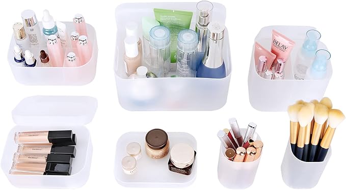 OCHEAL Makeup Organizer Case Set: Stackable Clear Vanity Storage - Multi-size Holder for Makeup, Jewelry, Toiletries