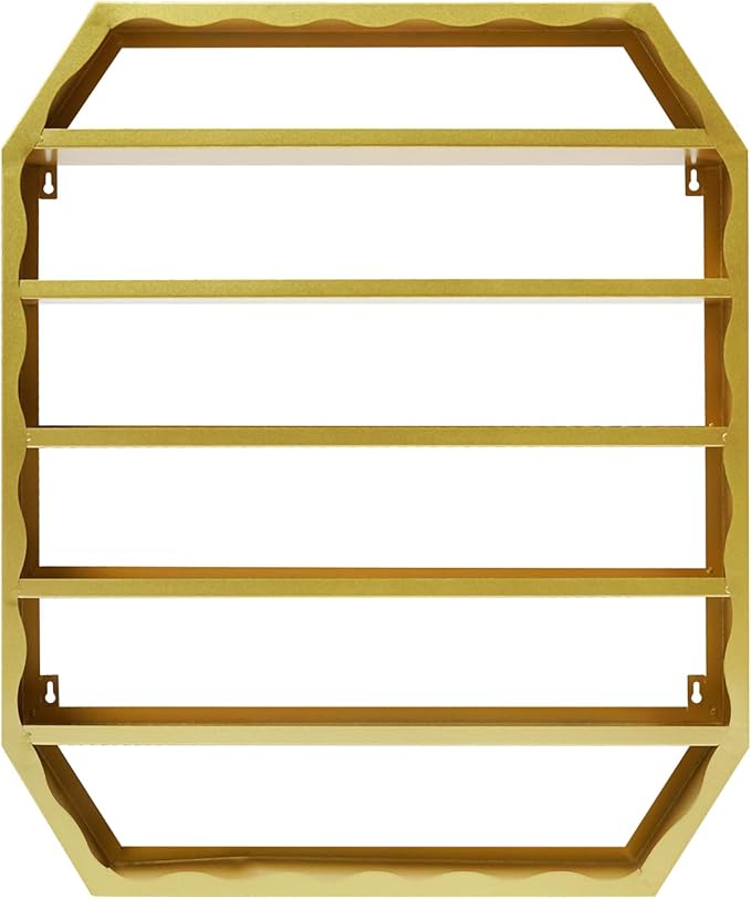Wall Mounted Nail Polish Organizer,Nail Polish Bottle Holder,Perfumes Lipsticks Vases Display Rack,6 Tiers Octagonal Storage Rack for Homes, Nail Salons, Spas, Stores (Gold)