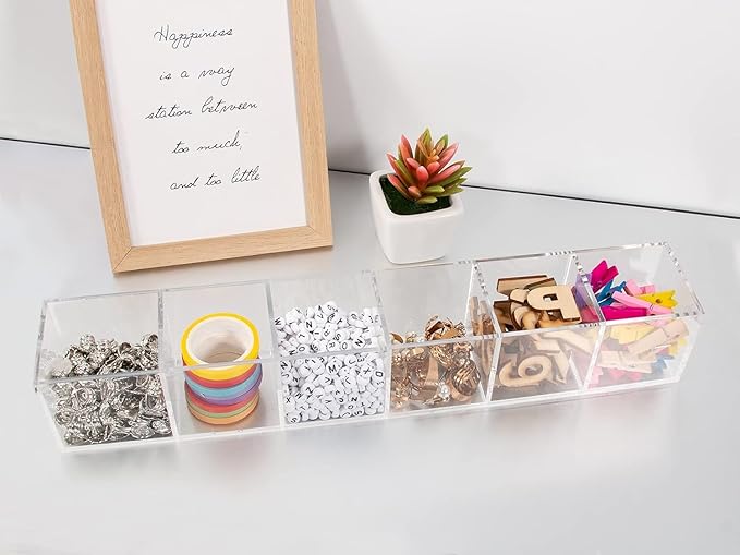 6 Section Clear Acrylic Organizer 6 Compartments Acrylic Pen Holder 14.17x2.36x2.36 Inches Plastic Makeup Organizer Plastic Square Cube Storage for Jewelry Accessories