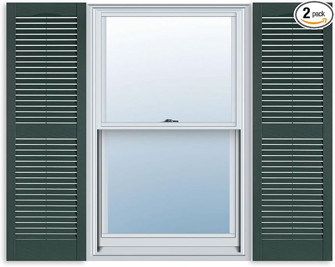 Exterior Solutions Standard Louver Exterior Vinyl Shutter, Heritage Green (Pair), 15 Inch x 71 Inch