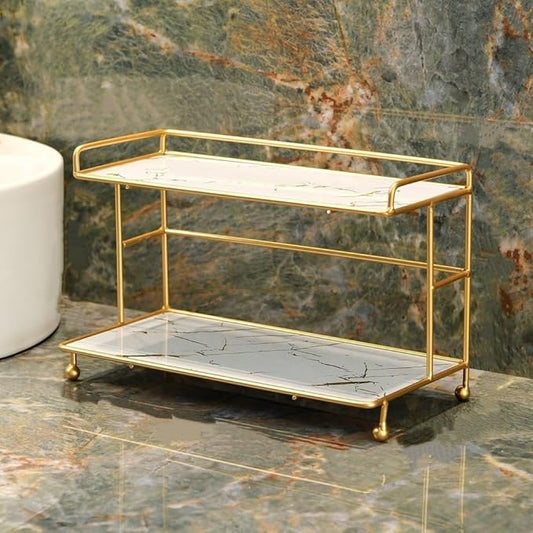 Modern Bathroom Shelf, Multi-Layer Cosmetic Dressing Table, Wrought Iron Countertop Display Stand, Suitable for Bedroom, Living Room, Bathroom(White)
