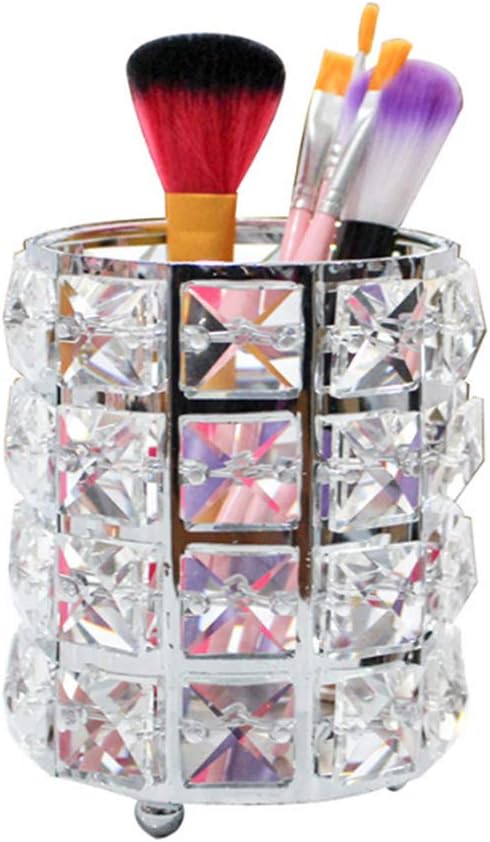 AKOAK 1 Pack Crystal Makeup Brush Holder Office Supplies Storage Rack Eyebrow Pencil/Lipstick/Pencil Makeup Container, Dressing Table, Bedroom, Office (Silver)