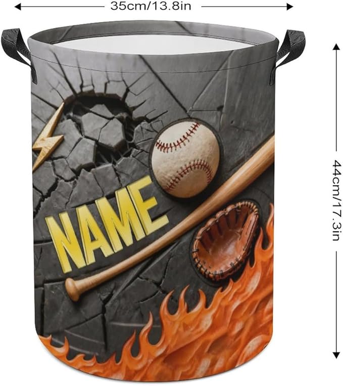 Personalized Baseball Laundry Hamper Custom Name Funny Dirty Clothes Laundry Basket Portable Storage Basket For Home Bathroom Family Baseball Lovers Xmas Birthday (style 3)