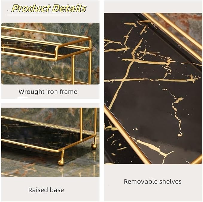 Modern Bathroom Shelf, Multi-Layer Cosmetic Dressing Table, Wrought Iron Countertop Display Stand, Suitable for Bedroom, Living Room, Bathroom(Black)
