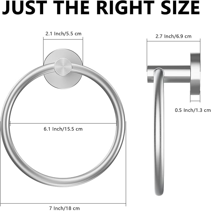 WOOPHEN Hand Towel Ring, Thicken Stainless Steel Bath Towel Holder Modern Round Towel Hanger Wall Mounted for Bathroom, Kitchen (Brushed Nickel)