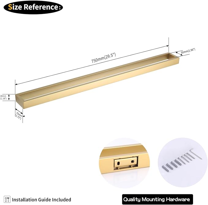 GERZWY 30-Inch Towel Bar, Gold Stainless Steel Modern Square Style Bath Towel Bar Wall Mount HG17702-BE