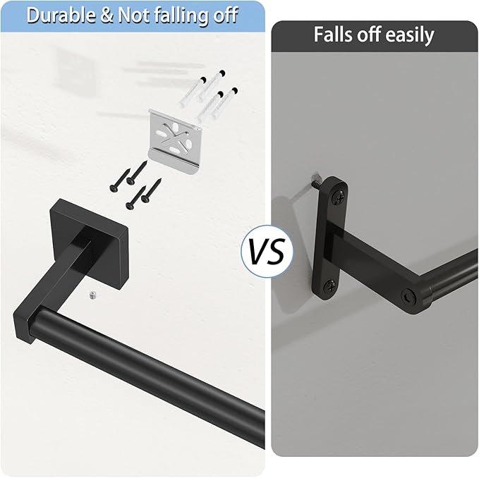 MKO Towel Bar for Bathroom, 24" Hand Towel Holder Rod with Metal, Black Towel Racks for Bathroom Hanger Wall Mounted for Home Essentials, 2 Pack