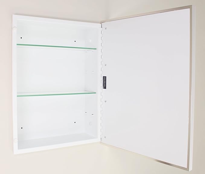 Fox Hollow Furnishings 16x20 Parker Metro Metal Framed Rectangle Recessed Bathroom Medicine Cabinet, Floating Mirror, 14x18 in-Wall Opening, Steel, Adjustable Glass Shelves, Magnet Close, Chrome