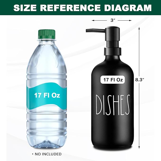 VIMERPA Dish Soap Dispenser, Matte Black Soap Dispenser for Kitchen, Glass Dishes Soap Dispenser with Plastic Pump, 17 Fl Oz Refillable Liquid Soap Bottle Container, Farmhouse Kitchen Decor