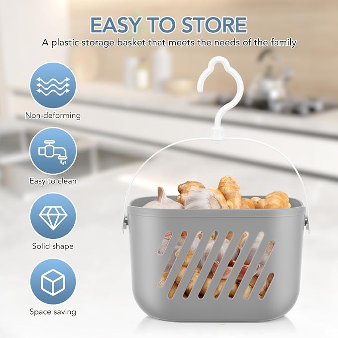 Angoily Hanging Shower Caddy Plastic Hanging Shower Caddy Basket Portable Kitchen Organizer Storage Basket with Hook for Home Grey