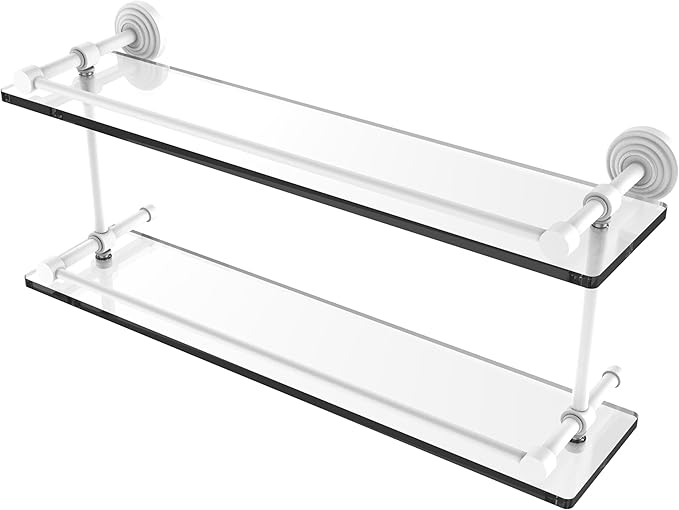 Allied Brass WP-2/22-GAL-WHM Waverly Place 22 Inch Double Glass Gallery Rail Shelf, Matte White
