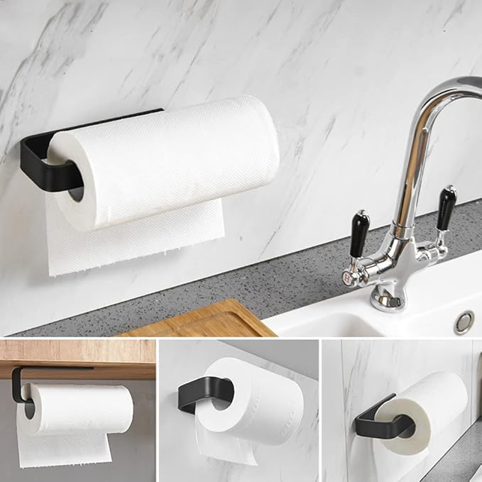 szhdxsy 2pcs Towel Holder SUS 304 Stainless Steel Towel Rod, Self Adhesive Towel Holder Towel Rod Towel Rack for Bathroom,Kitchen (Black)