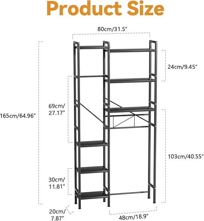 Bathroom Shelf, Over The Toilet Storage with 3-Tier Bathroom Shelves, Adjustable Height & Heavy-Duty Steel Frame Over Toilet Storage (Black)