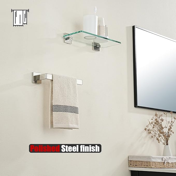 JQK Hand Towel Holder Towel Ring Gold, Thicken 0.8mm 304 Stainless Steel Bathroom Hand Towel Bar, 9 Inch Wall Mount Towel Rack Hanger, Polished Chrome, THH250L9-CH