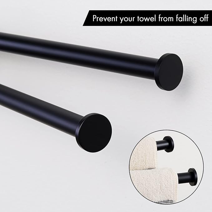 KES Black Swivel Towel Bar for Bathroom 9-Inch Swing Out Double Towel Bar 2-Arm Kitchen Wall Mounted SUS 304 Stainless Steel Matte Black, A2106S23-BK