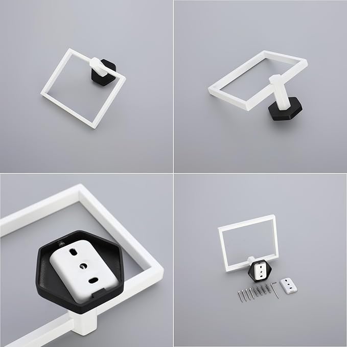 GERZWY Modern Towel Holder Modern Style White & Black Stainless Steel Towel Hanger Towel Ring for Bathroom Wall Mount