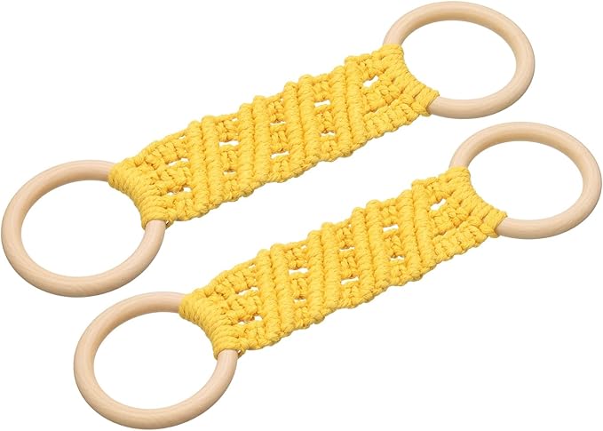 uxcell 2Pcs Crochet Kitchen Dish Towel Holder, 11"x3" Handmade Crochet Towel Ring Hanger with Hanging Loop for Cabinet House Oven Stove Door, Yellow