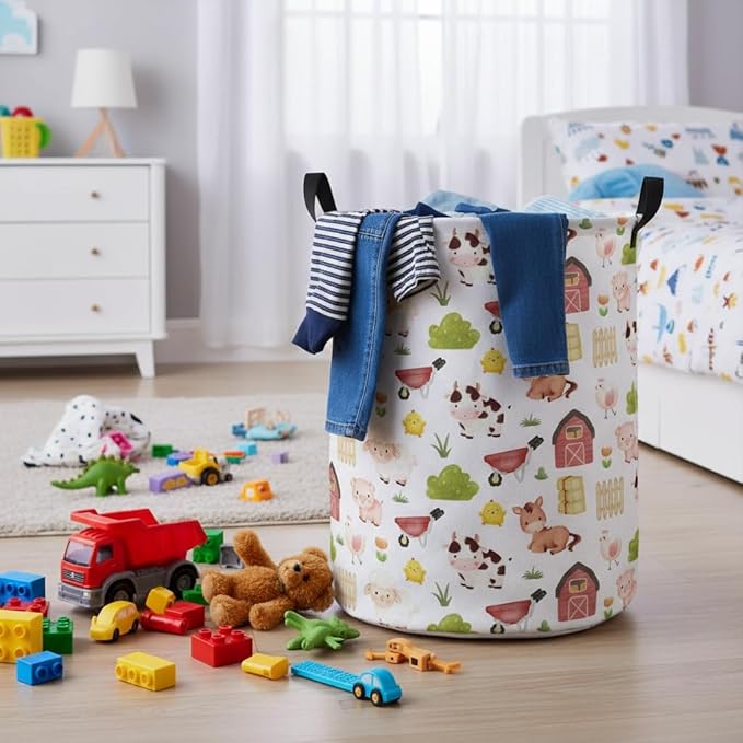Baby Laundry Hamper kids laundry Basket Waterproof Storage Bin for Bedroom Toy Clothes Organizer Basket Woodland Animals Room D??cor(Cute Farm)