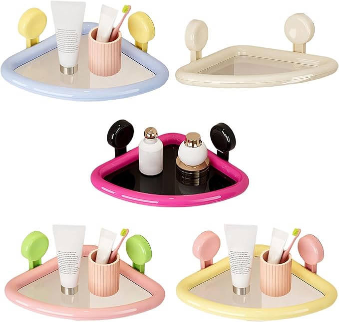 Suction Cup Corner Shelf Bathroom Shelf No Drilling Space Saving Waterproof ABS